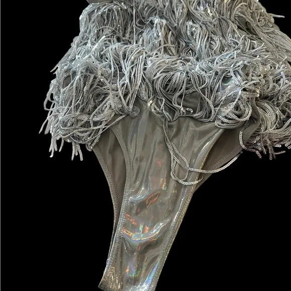 Akira Silver Sequin Fringe Cami one piece Top - Picture 2 of 3